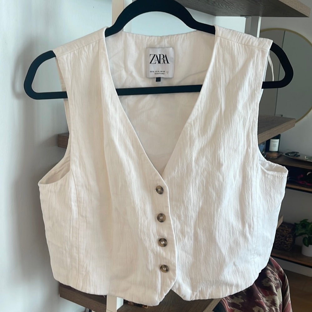 Linen Blend White Vest